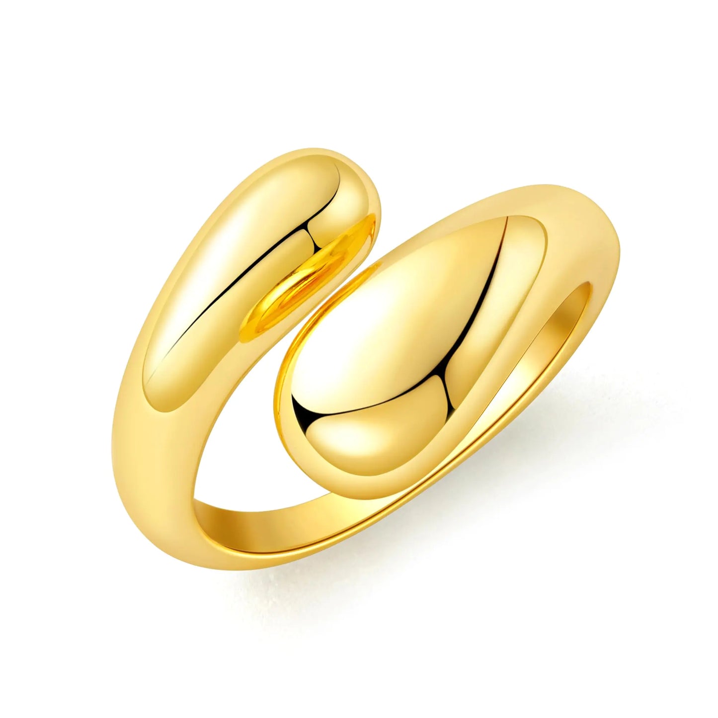 Lcherry Chunky Open Stackable Rings Gold Plated Dome Teardrop Rings for Women Bold Crossover Statement Ring Band(Rings Size 7