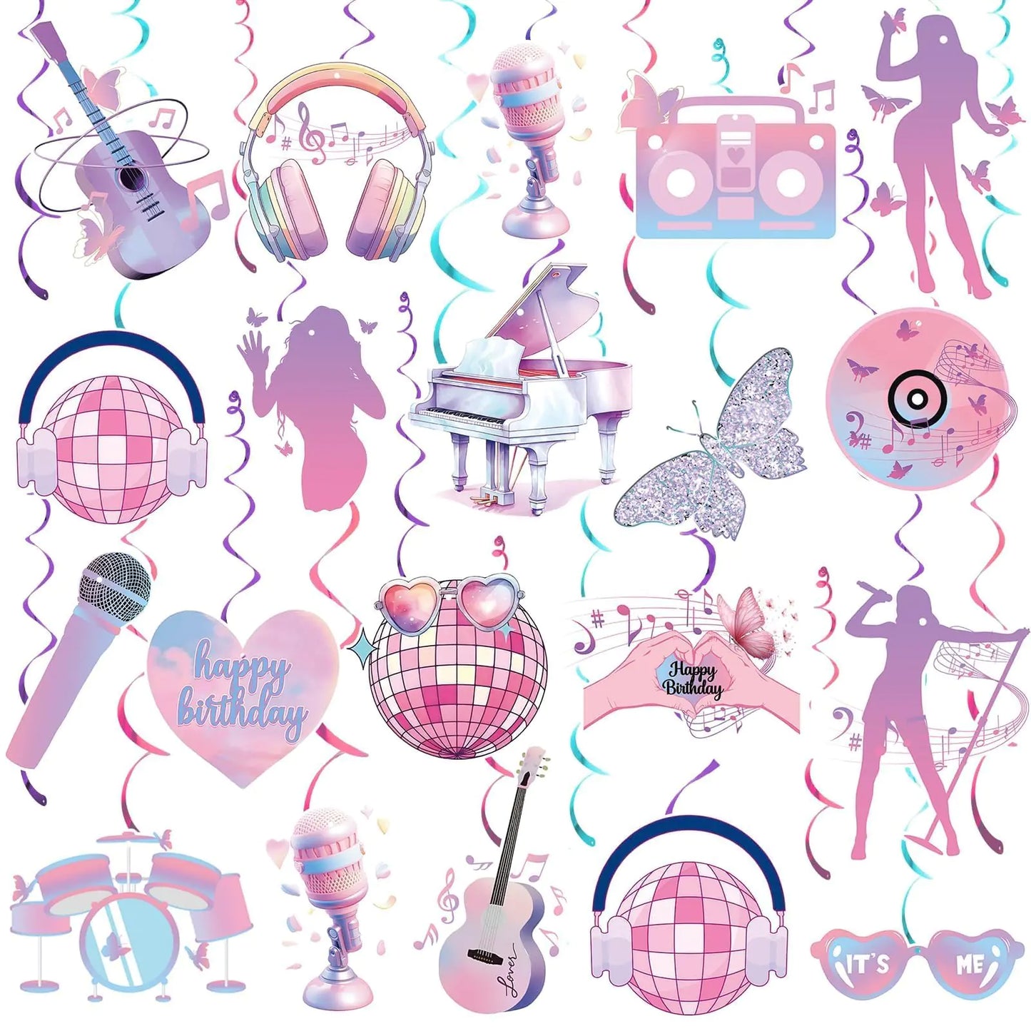 18PCS Music Birthday Party Decorations Singer Birthday Party Decorations Music Birthday Decorations Girls Birthday Party Hanging Swirls Decorations Birthday Decorations for Women Party Supplies