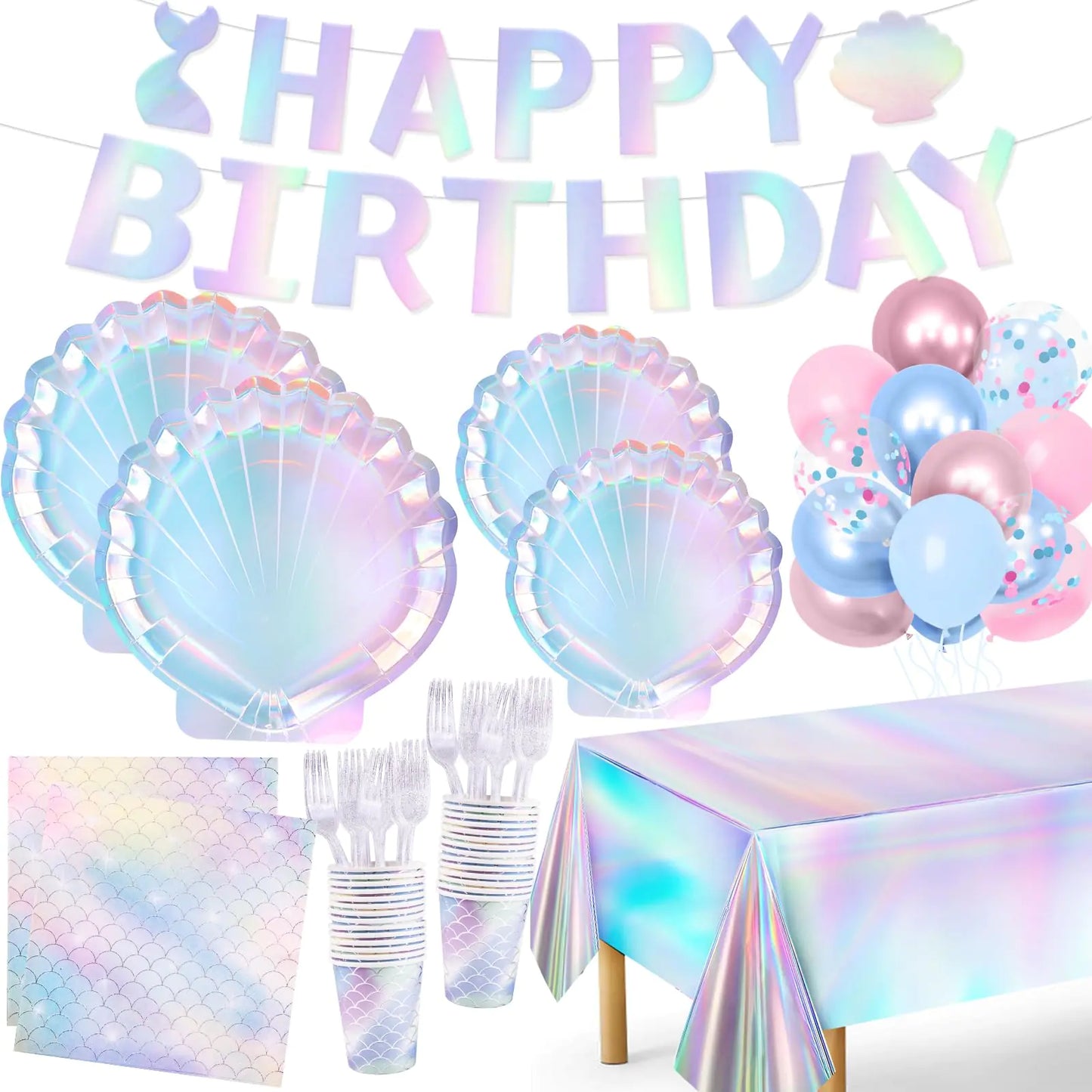 Mermaid Birthday Party Decorations 118Pcs Under The Sea Party Decorations Mermaid Party Supplies with Plates Napkins Cups Forks Tablecloth Balloons Banner for Mermaid Theme Party Decorations Serves 24