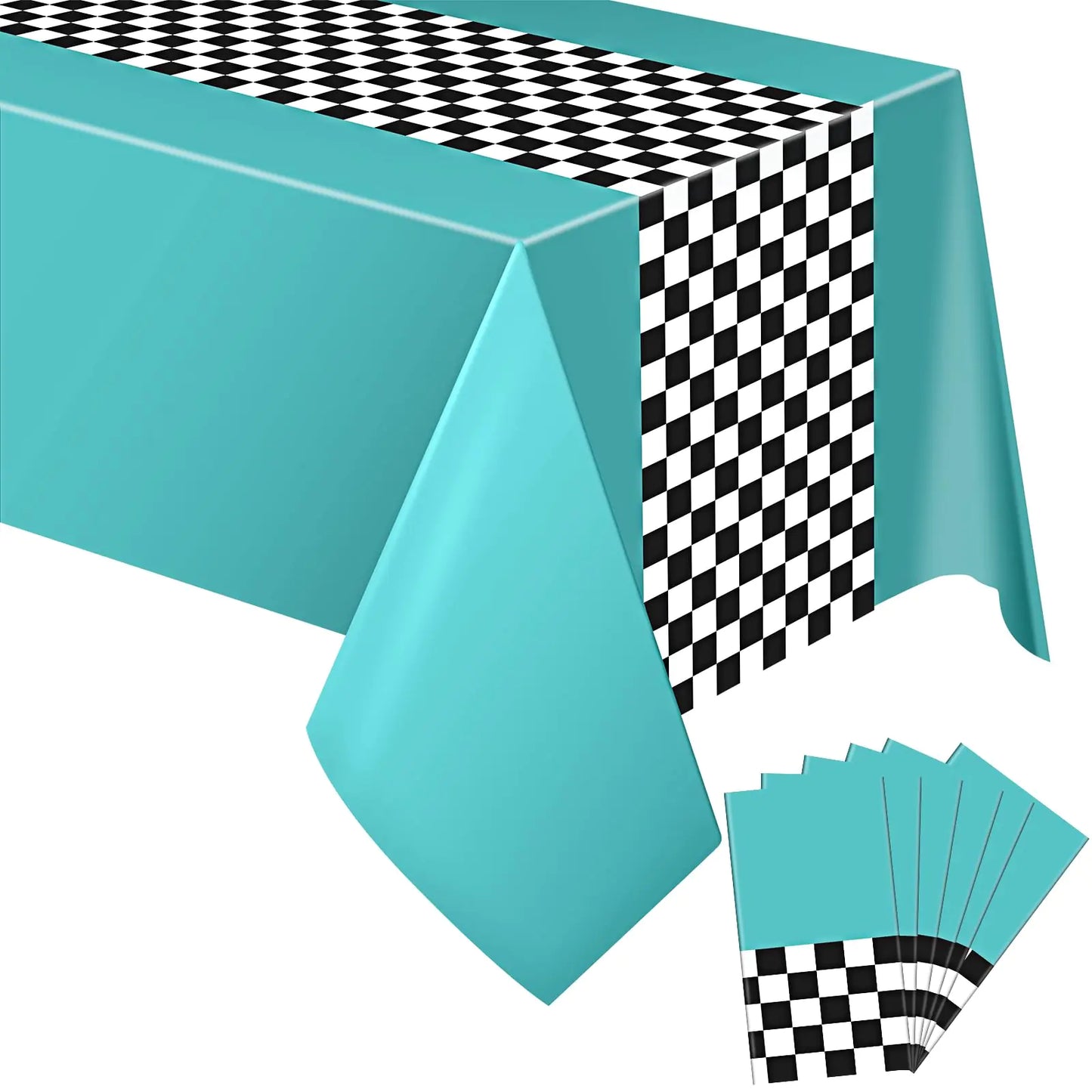 Car Birthday Party Supplies Racing Party Decorations 50s Party Tablecloth Racetrack Table Runner Table Covers for Kids Boy Car Theme Birthday Party 54 x 108 Inch (Cyan6 Sheets)