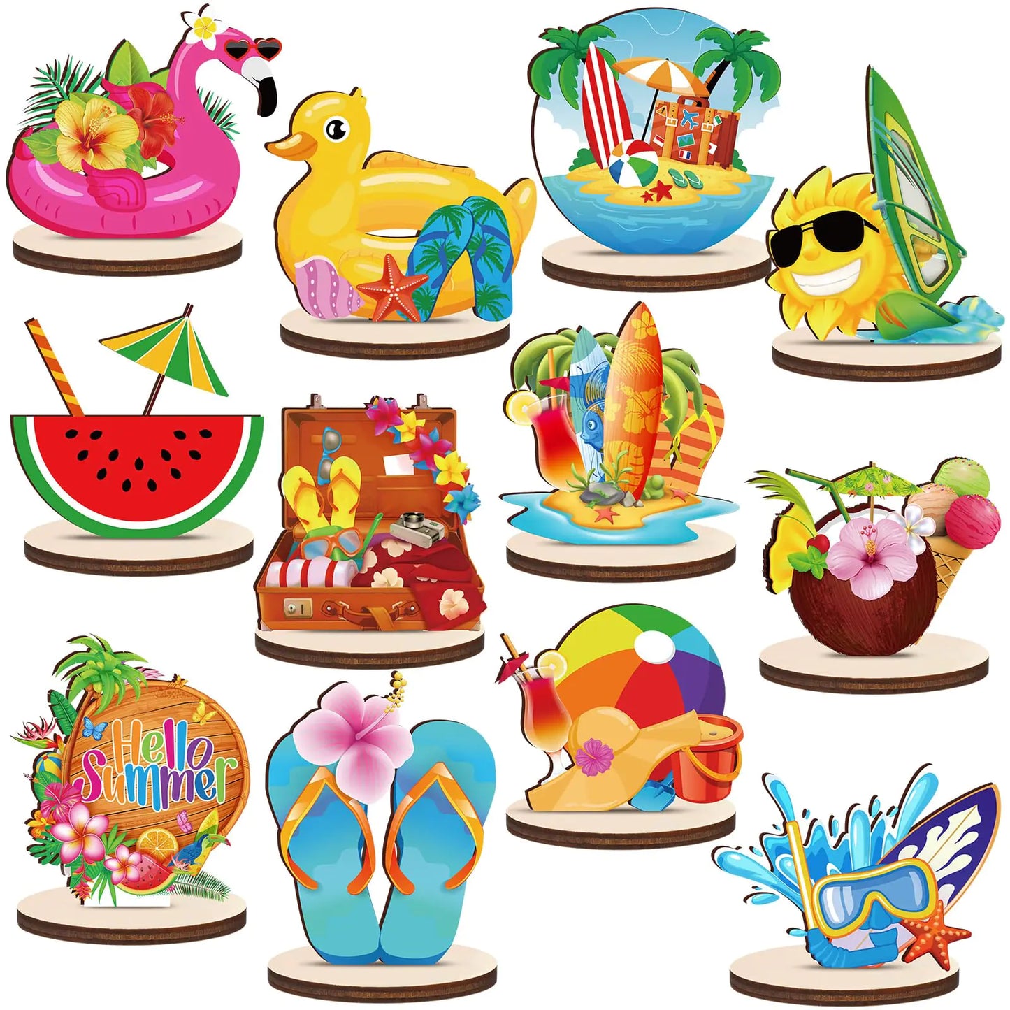 12 Pcs Party Table Decoration Pool Themed Party Table Decorations Movie Night Centerpiece Movie Night Party Decoration Table Sign Standing Centerpieces for Birthday Party(Summer Themed Party)