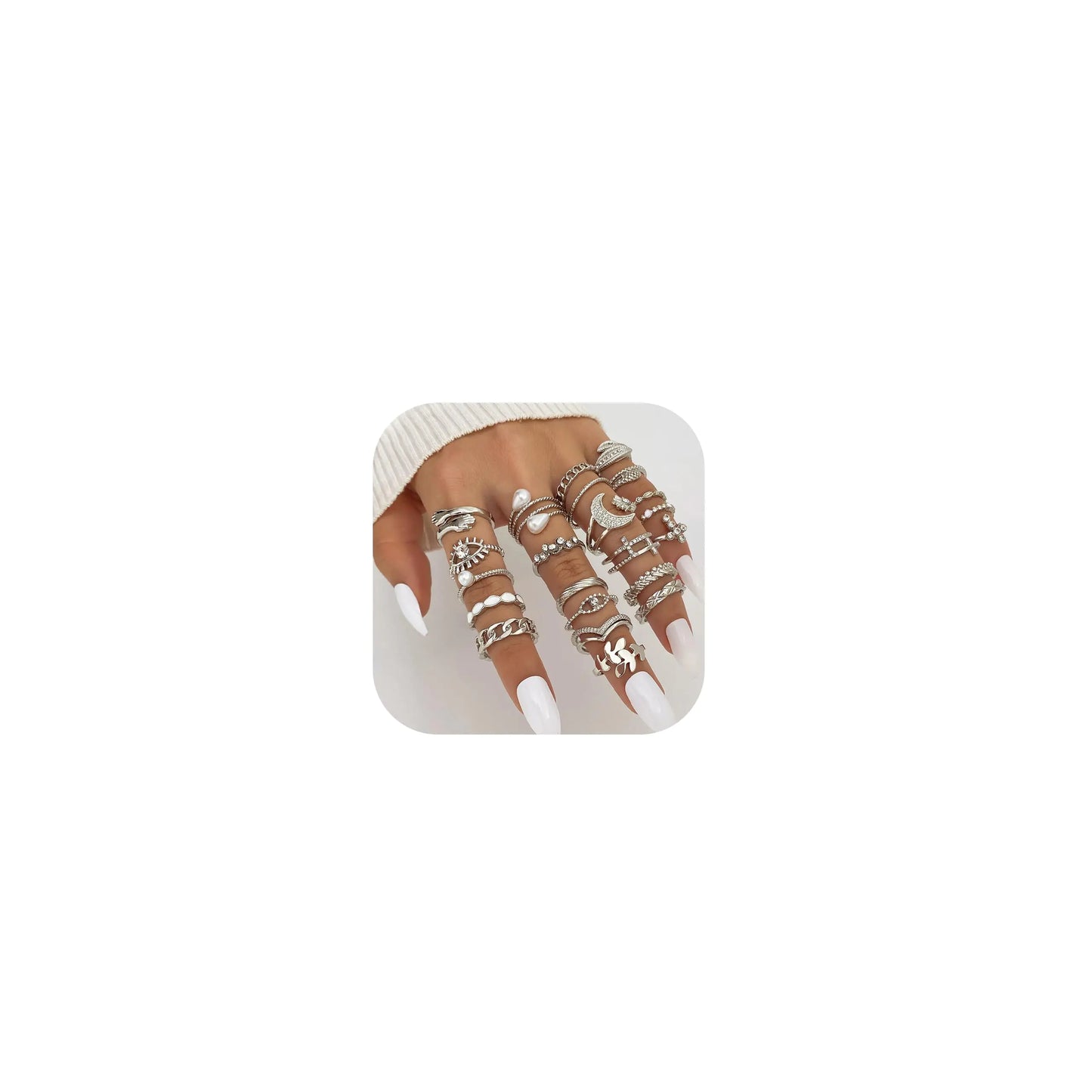 Silver Stackable Rings for Women Non Tarnish Boho Stacking Rings Set Gold Plated Knuckle Rings Rhinestone Moon Star Leaf Rings Midi Pinky Thumb Rings Christmas Stocking Stuffers Gifts Trendy Stuff
