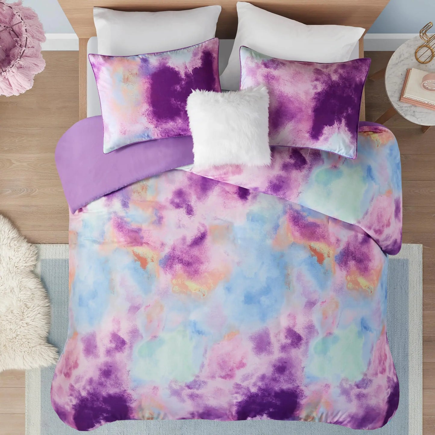 Intelligent Design Duvet Cover King Bedding Sets for Girls & Boys Watercolor Tie Dye King Duvet Cover Set Kids Microfiber King Size Duvet Cover Set Pillow Cassiopeia King/Cal King Lavender 4 Piece