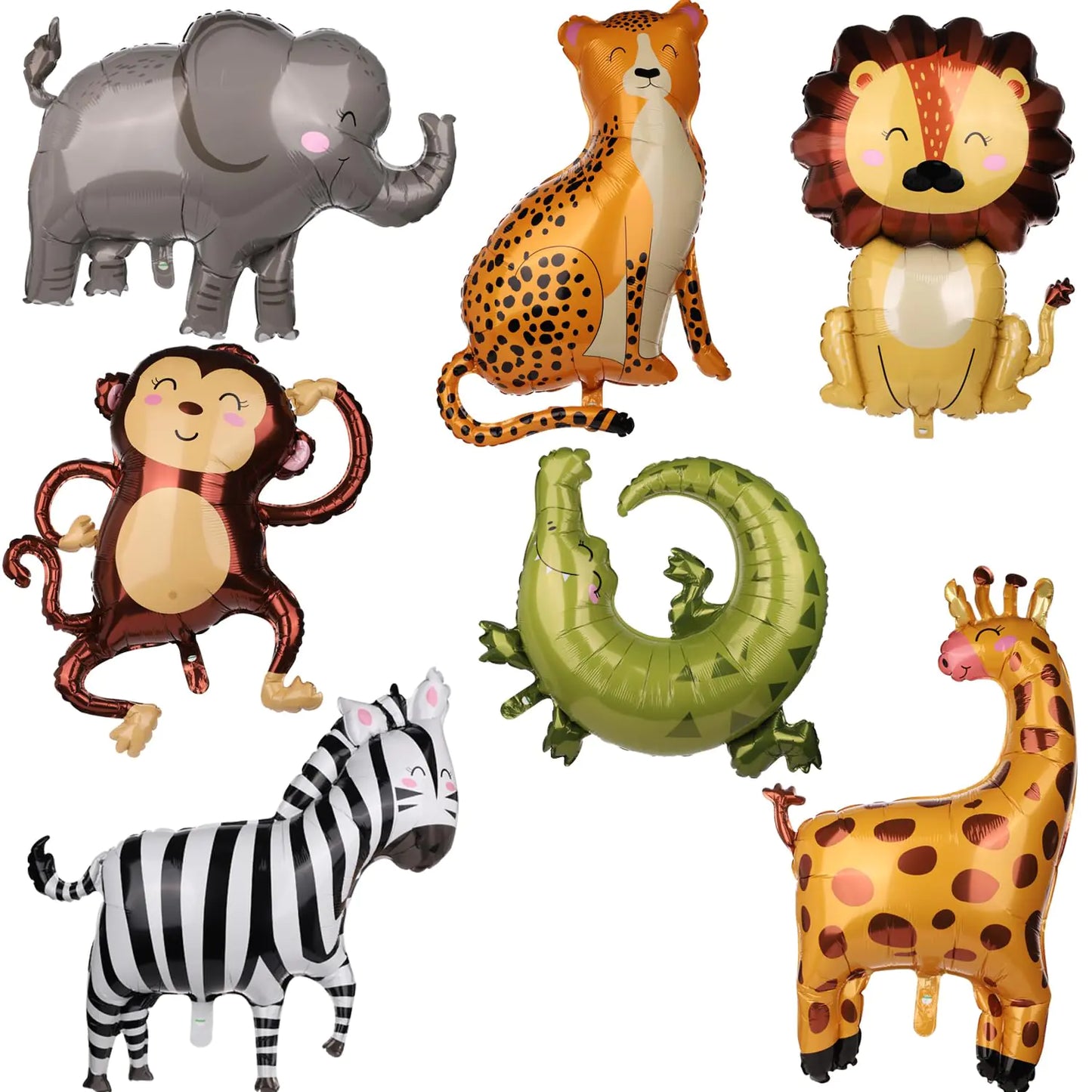 7pcs Jungle Safari Animal Balloons Various Animal Theme Party Balloons Animal Print Balloons for Kids Zoo Party Decoration Supplies Monkey Elephant Zebra Leopard Crocodile Giraffe Shaped