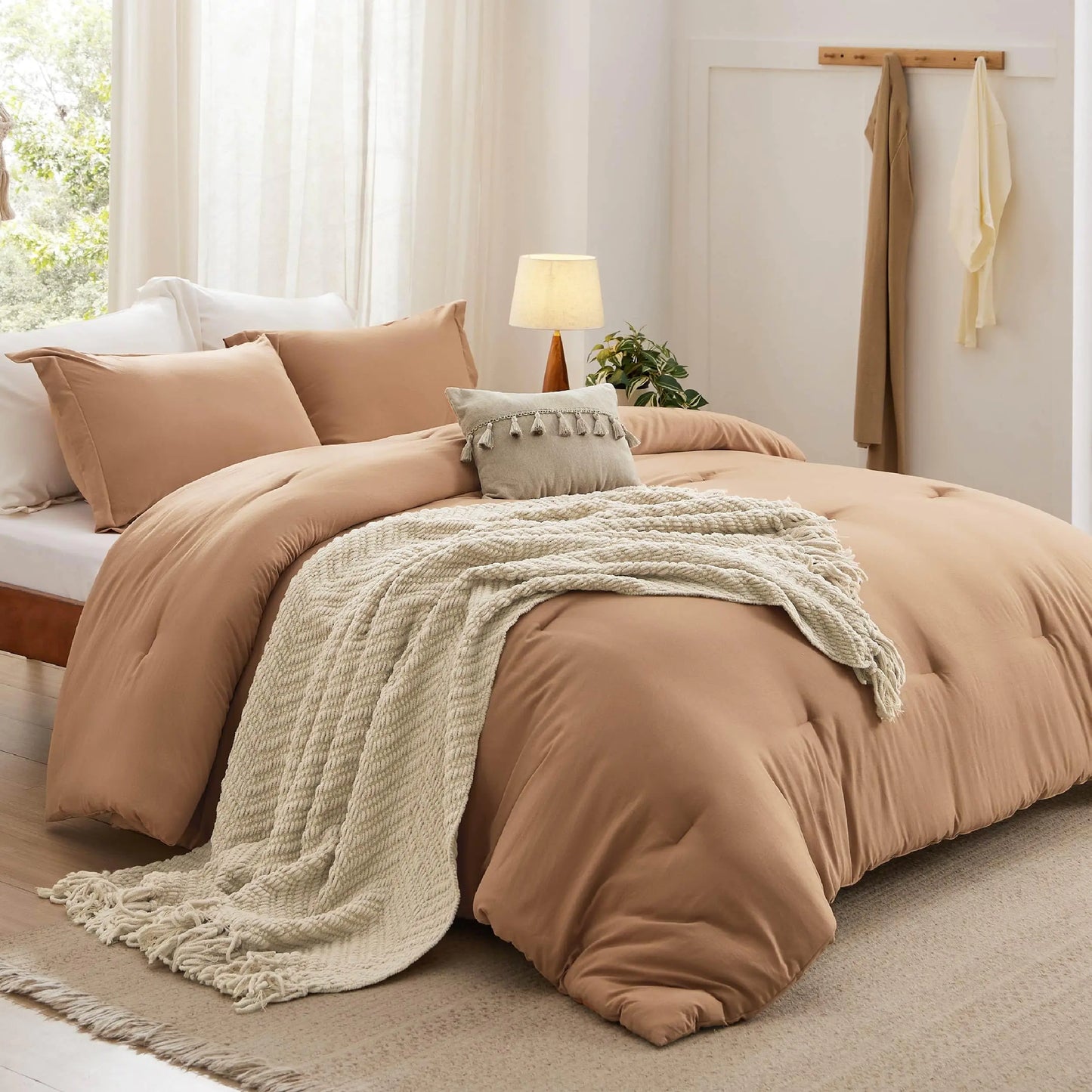 Bedsure King Comforter Set with Throw Blanket - 5 Pieces Boho Bedding Comforters Sets Down Alternative Bed in a Bag,Burnt Orange Bed Set with Comforter Pillow Shams Throw Pillow Chenille Blanket