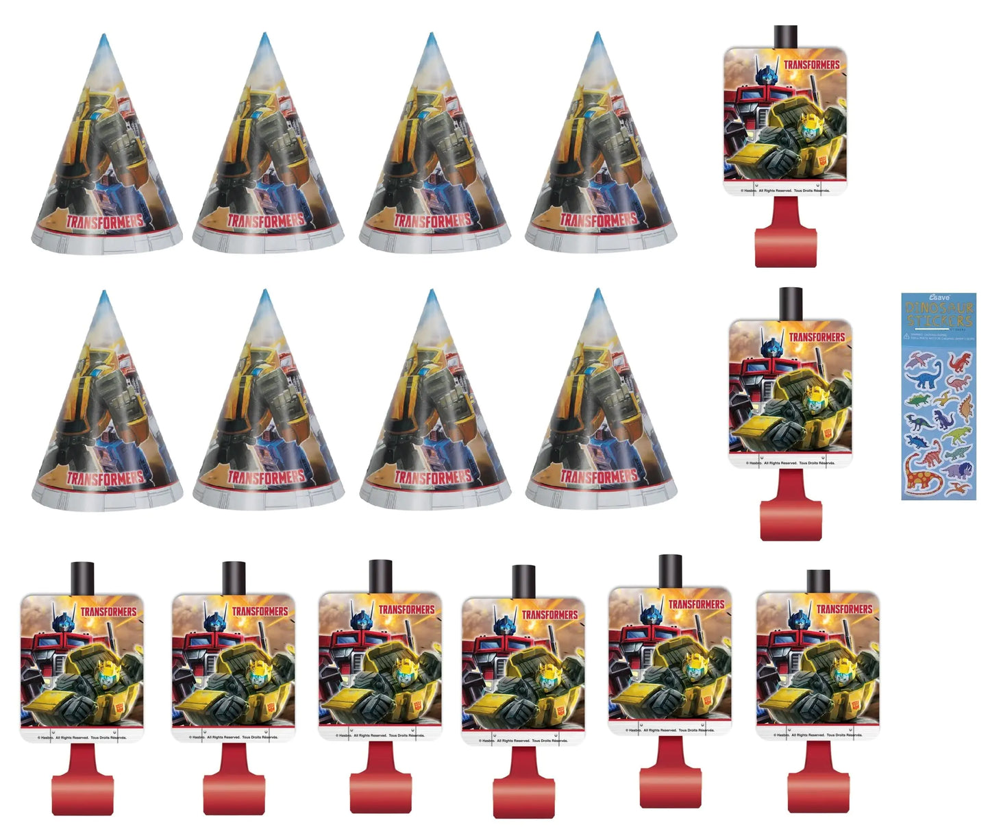 Transformers Birthday Party Supplies Decoration Bundle Pack includes 8 Party Paper Hats 8 Party Paper Blowouts