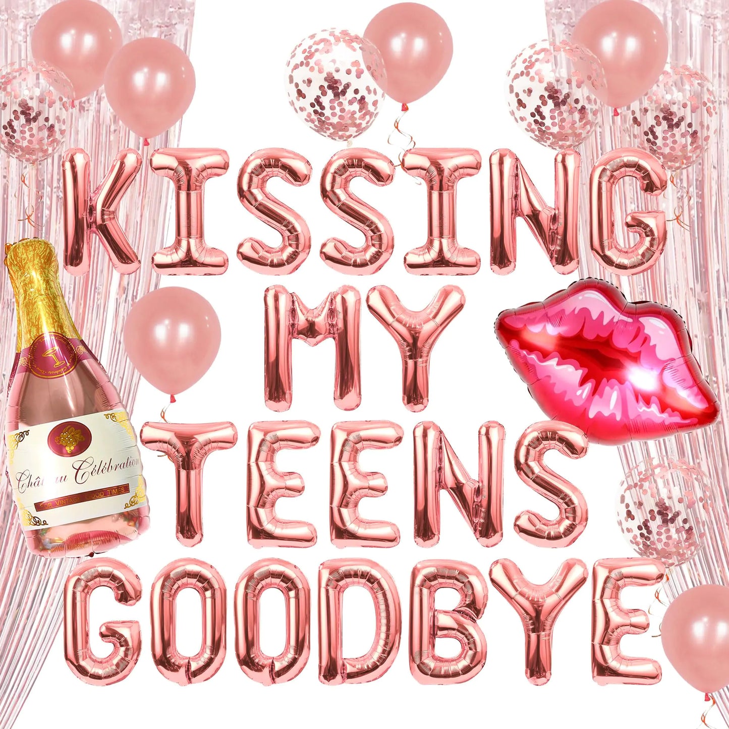 JeVenis Luxury Kissing My Teens Goodbye Balloon Banner Birthday Party Balloons 20th Birthday Party Decor Twenties Birthday Party Decorations
