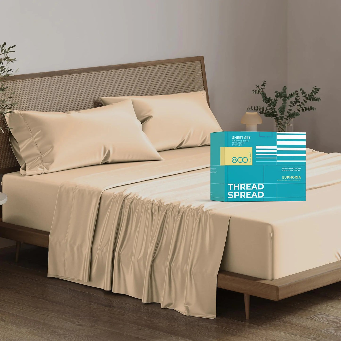 THREAD SPREAD 100% Egyptian Cotton Sheets Queen Size - 800 High Thread Count Sheets Queen 6 PC Luxury Hotel Sheets for Queen Size Bed 16" Deep Pocket Sateen Weave Soft Cooling Bedding Sets - Taupe