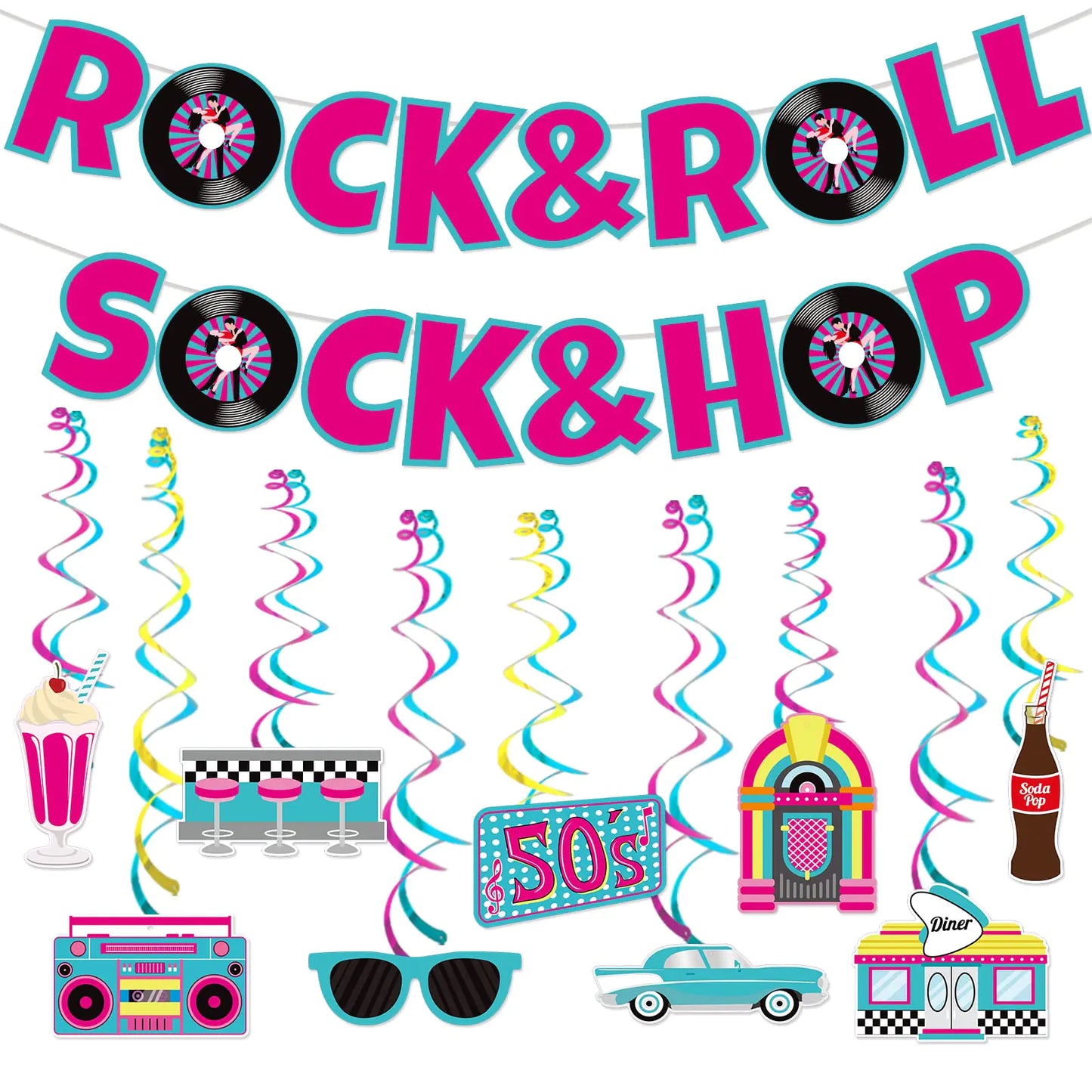 Sock Hop Party Decorations Rock and Roll Party Decorations 50s Theme Party Banner 1950s Decorations 50s Theme Birthday Party Decorations 50 s Party Decorations