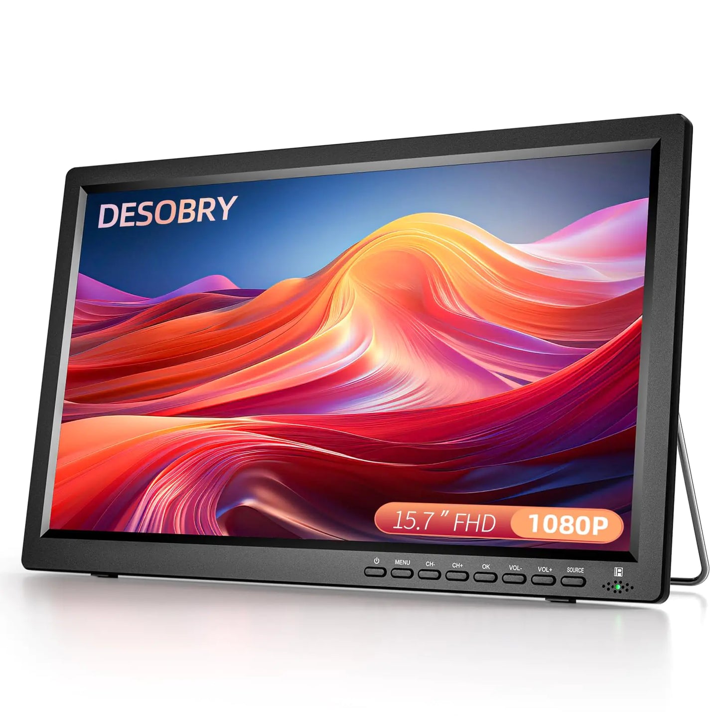 Desobry 15.7 inch Portable TV with Antenna Portable Small TV with ATSC Tuner Rechargeable Battery Operated Mini TV LCD Monitor 1080PBuilt-in TV StandHDMI InputUSBAV inSupports CampingKitchen