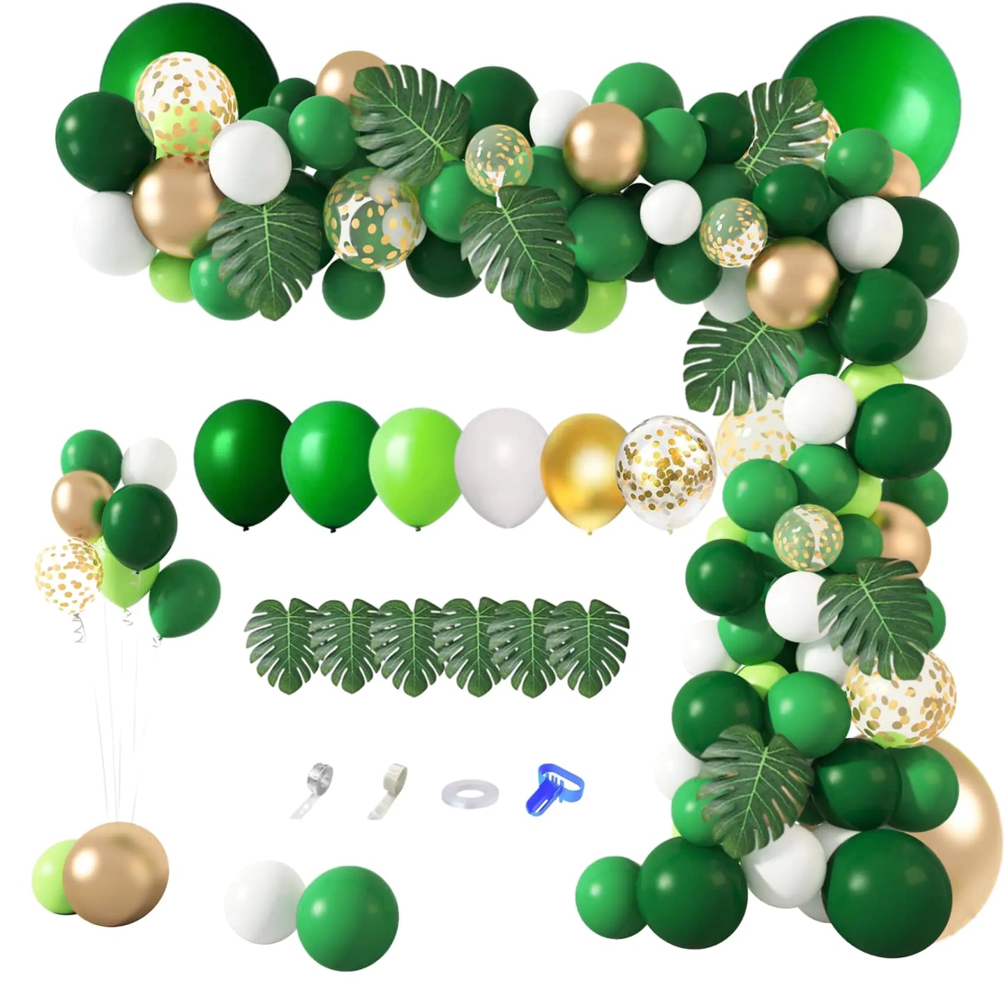 Amandir 163Pcs Jungle Party Balloons Garland Arch Kit Gold Green Balloons Dinosaur Party Decoration with Palm Leaves for Safari Animal Wild One Birthday Baby Shower Decoration Party Supplies
