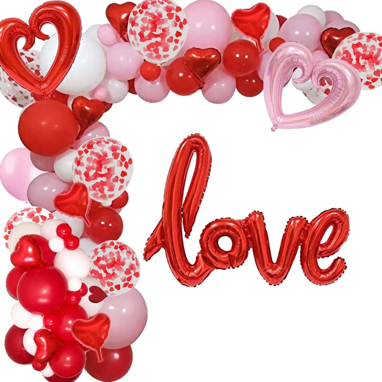Valentines Day Party Balloons Arch Garland Red Heart Foil Balloons Valentines Color Red Pink White Balloons for Valentines Wedding Engagement Party Supplies