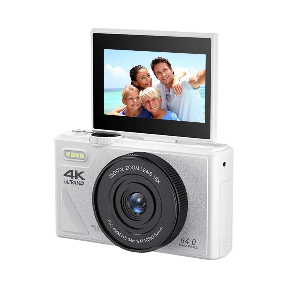 64MP Digital Camera for Photography and Video: 4K Vlogging Camera for YouTube with 3 Flip Screen and 32GB TF Card 16X Zoom Digital Camera for Gift (White)