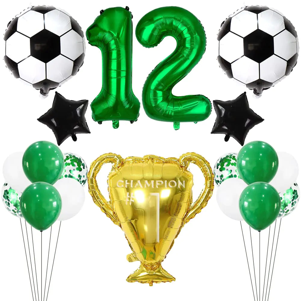 Kawailay Soccer 12th Birthday Balloons Soccer Party Balloons Championship Trophy Balloon Dark Green Number 12 Foil Balloon for Birthday Football Party