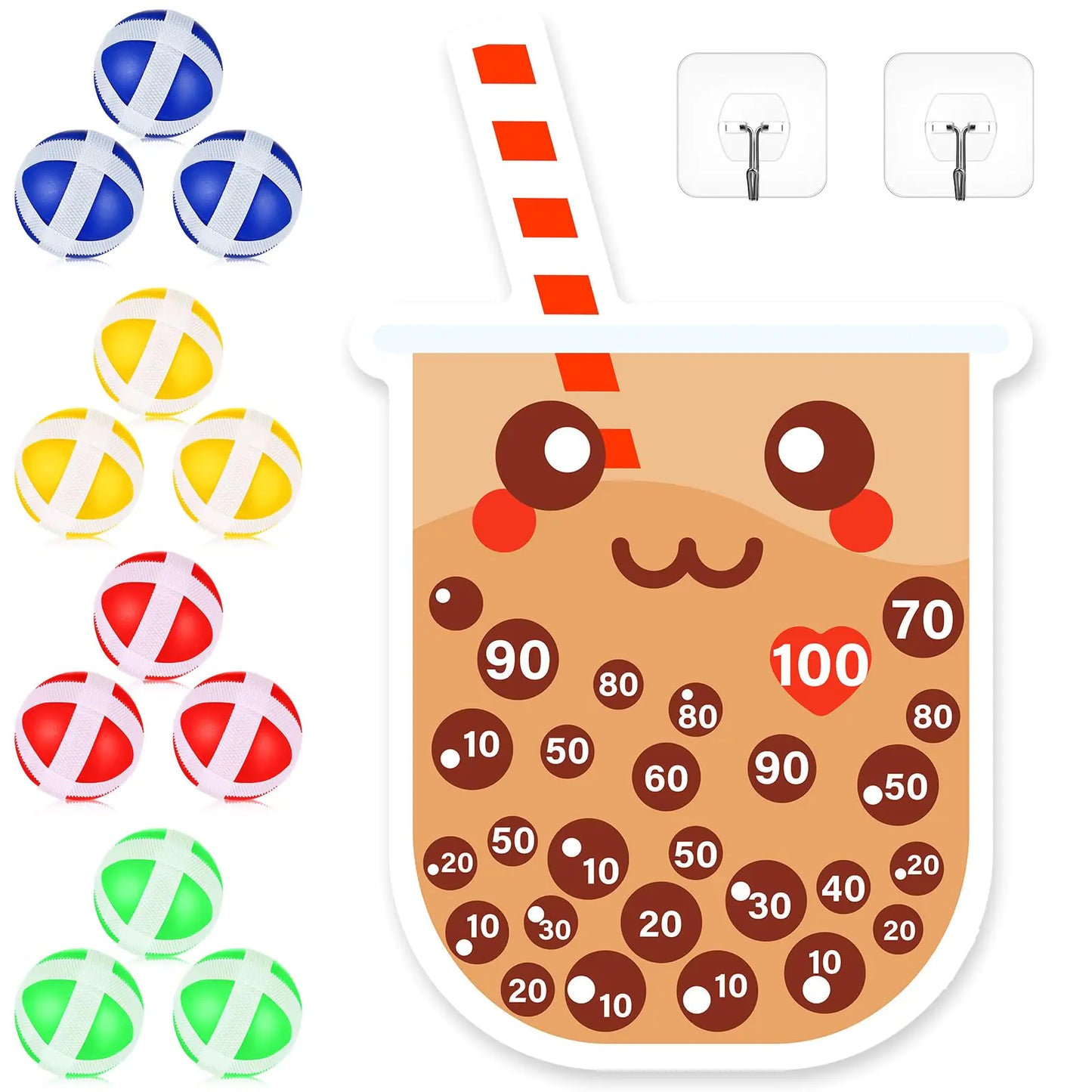 HyDren Boba Tea Party Game Bubble Tea Party Favors 30x20 Boba Dart Board with 12 Sticky Balls Toys Gift Exchange for Indoor Outdoor Game Party Slumber Party