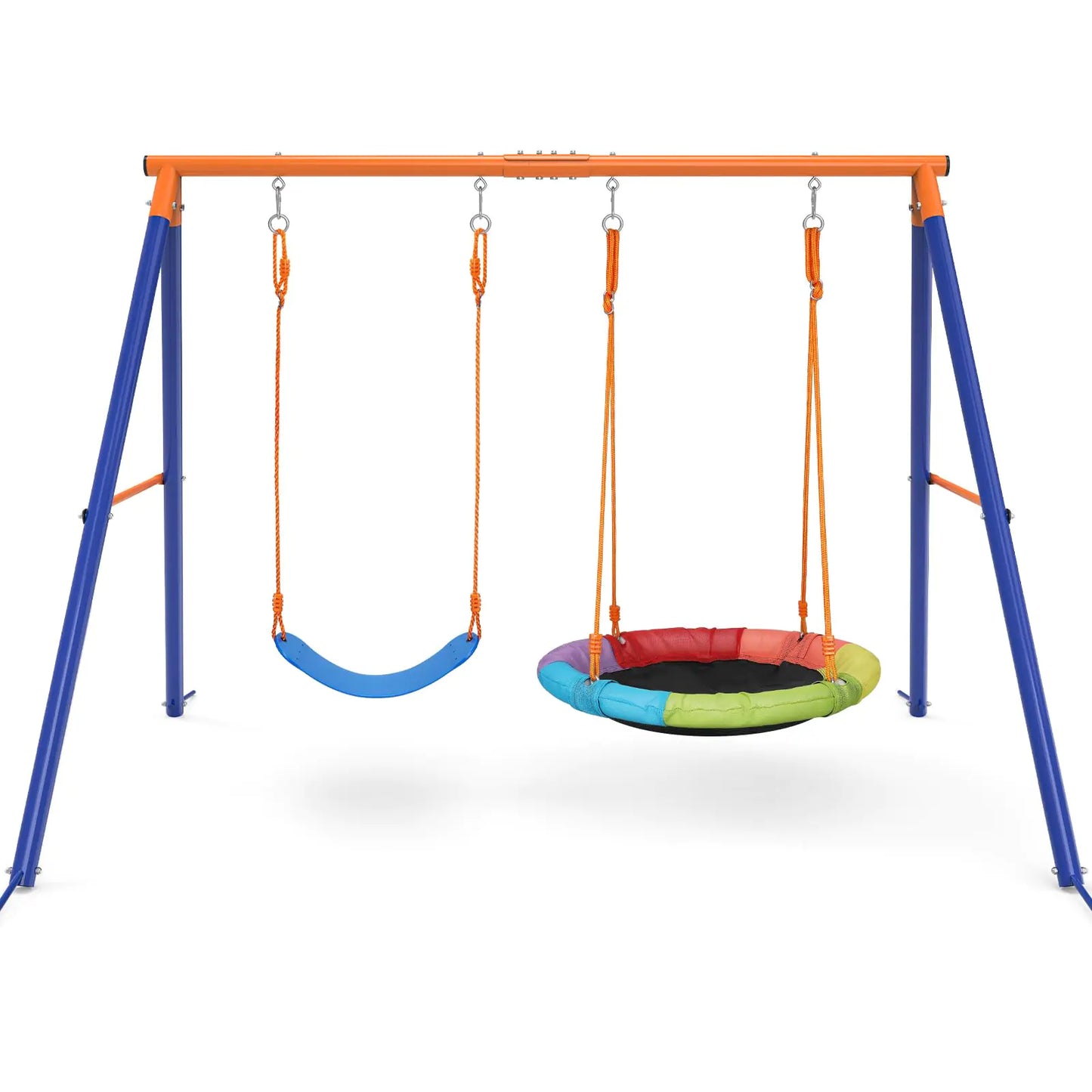 Amictoy Swing Set with Stand for Kids Heavy Duty Metal A-Frame Swing Holds 440 lbs Swing Stand with 32" Saucer Swing and 26.2" Swing Seat Outdoor Swing Sets for Backyard