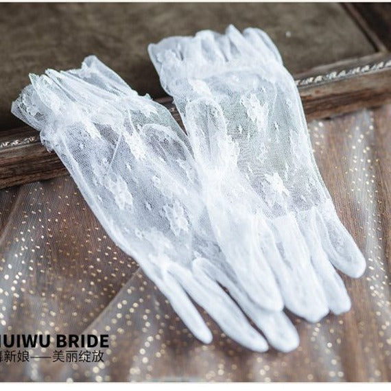 New Bride Wedding Dress Gloves - Short Lace Design