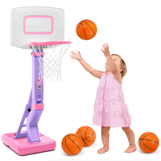 SUPER JOY Toddler Basketball Hoop for Kids 1-3 Height Adjustable Basketball Hoop for Indoor Outdoor Play Portable Basketball Goal Poolside Basketball Hoop Basketball Toy for Boys Girls