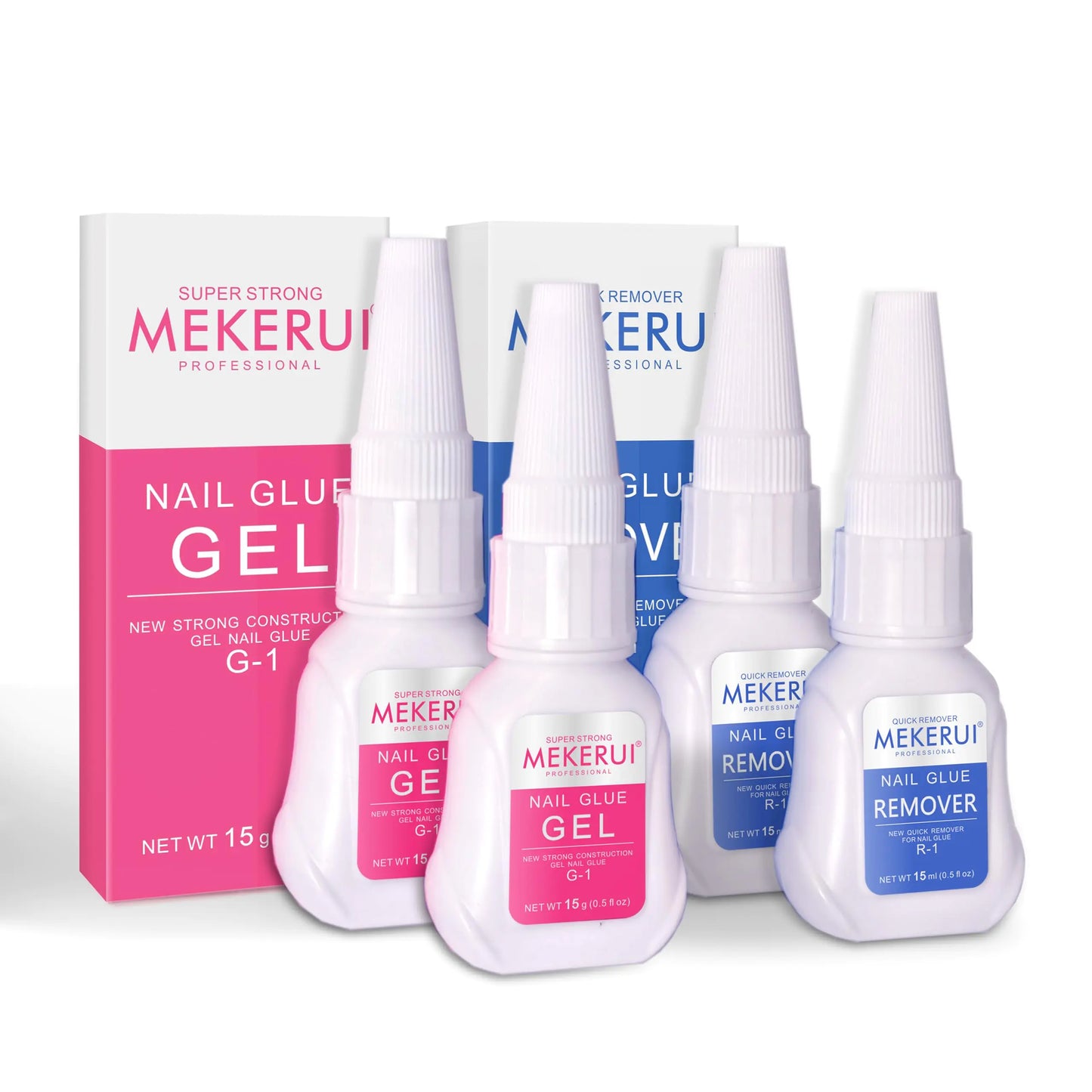 Mekerui(2 Sets) New Upgrade Super Strong Nail Glue Gel and Quickly Nail Glue Remover Set Press on NailG1 Long-Lasting 30+ Days Without UV LightR1 Dropper-Type Easily Remove Nail Salon Professional