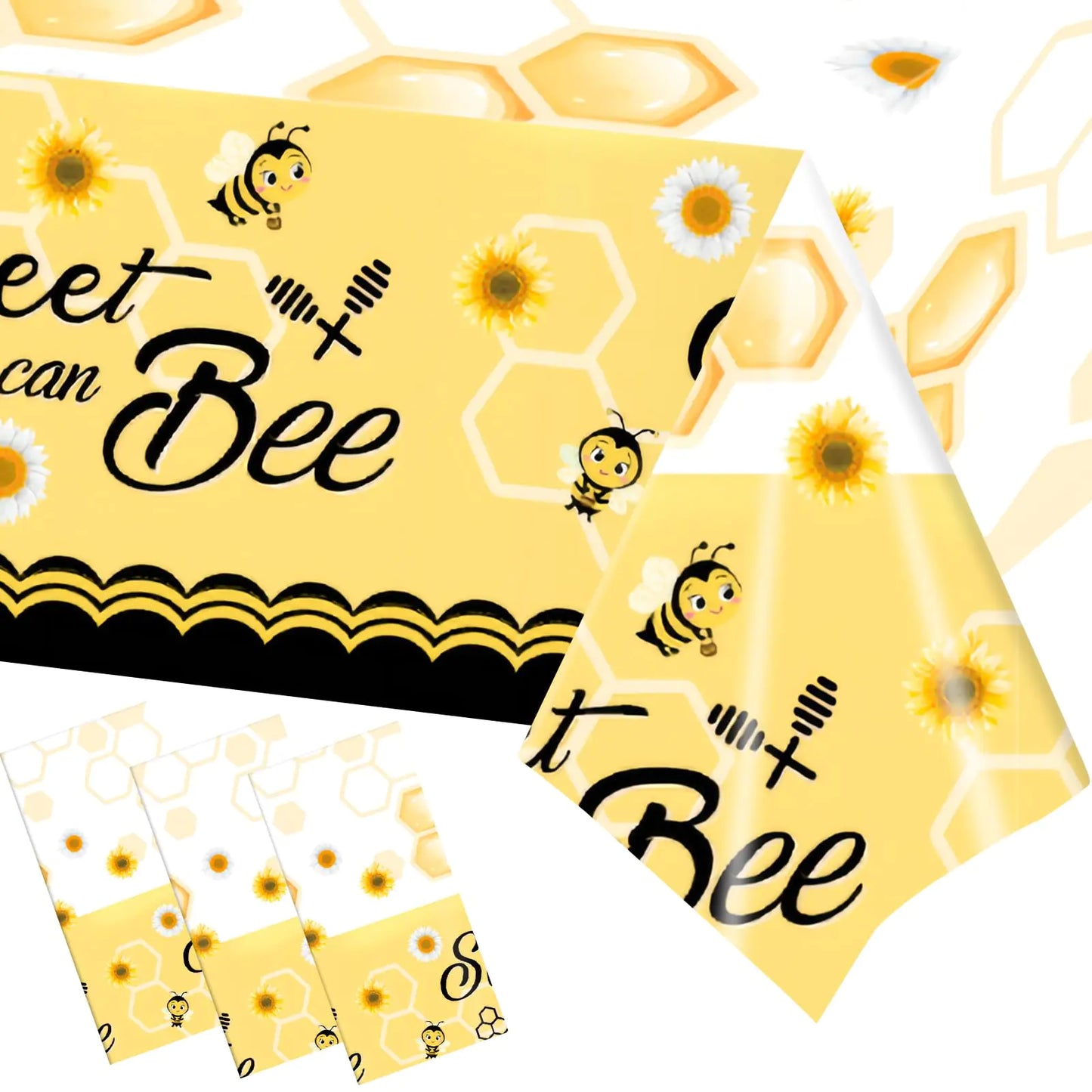 SJJPDYY 3PCS Bee Party Tablecloth Bee Birthday Party Supplies for Kids Girls B-Day Baby Shower Bumblebee Themed Party