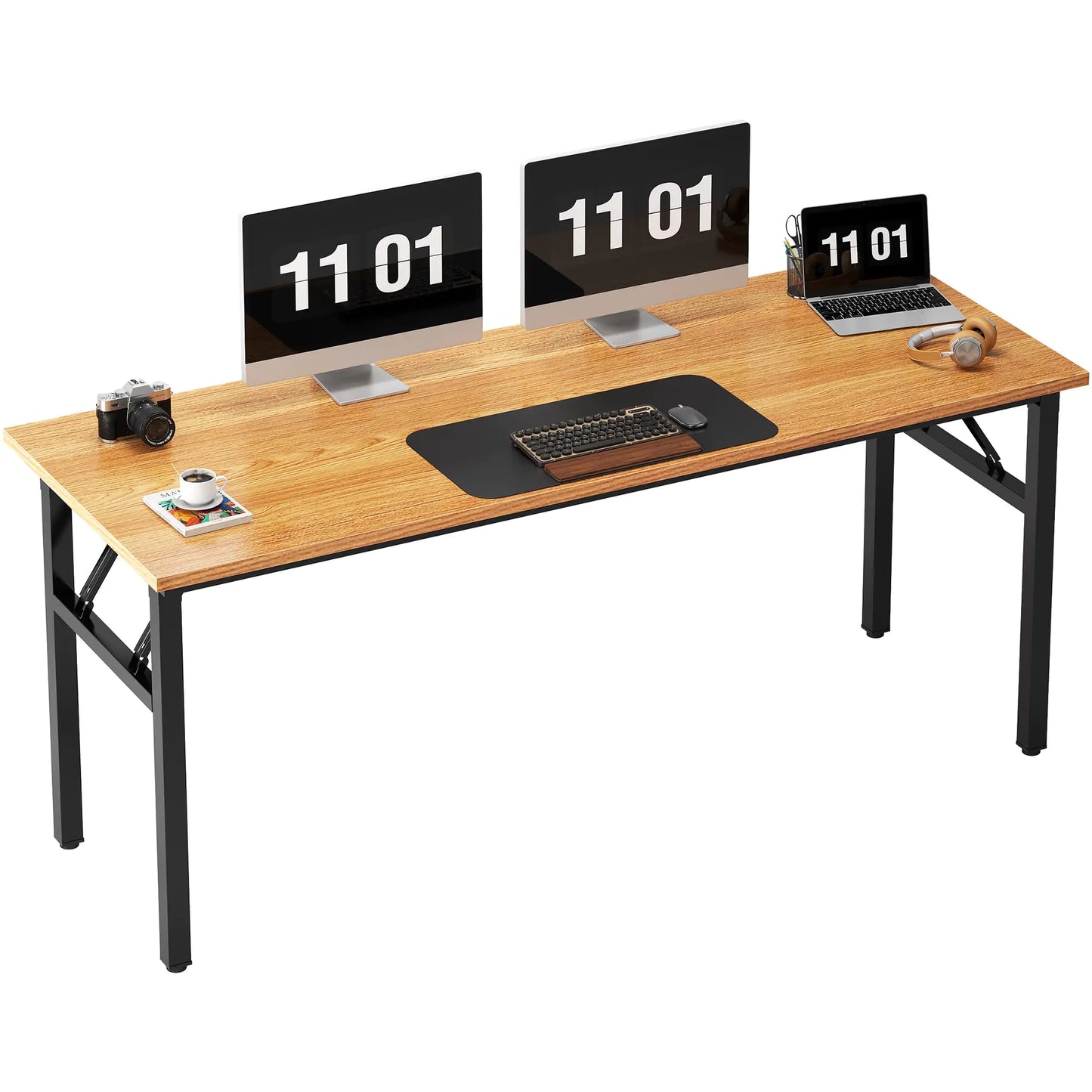 Need Computer Desk Office Desk 62 inches Folding Table with BIFMA Certification Computer Table Workstation No Install Needed Teak AC5BB-157