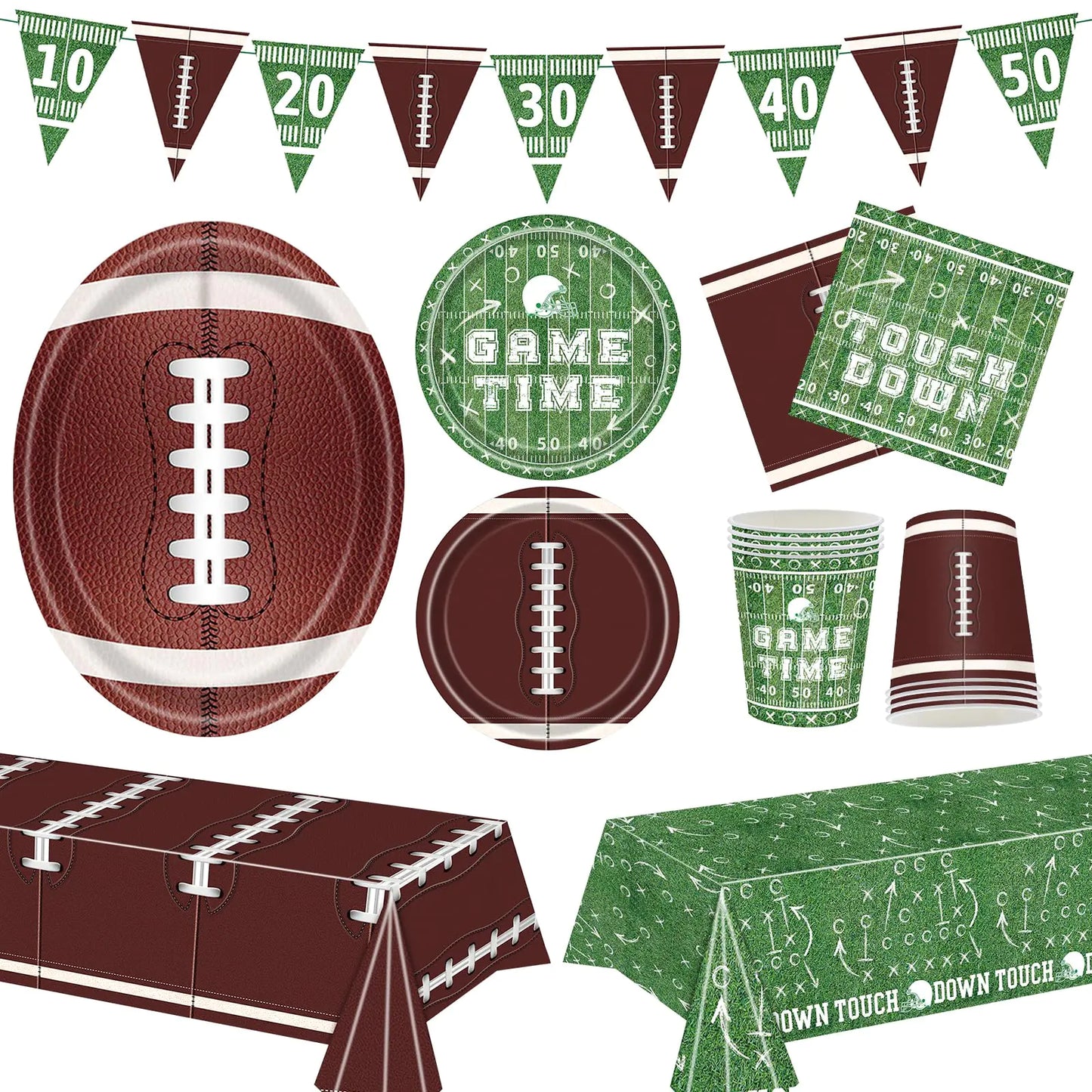 Football Party Decorations Serve 24 Football Party Supplies Kit Includes Plates Napkins Cups Banner and Tablecloth for Football Birthday Party Tailgate Superbowl Party Decorations
