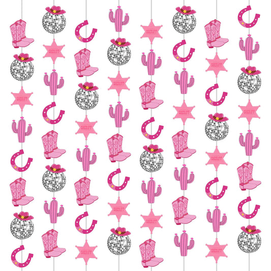 8 PCS Western Cowgirl Disco Bachelorette Party Decoration Banners Cowgirl Party Decorations Lets Go Girls Party Decorations for Hot Pink Cow Girls Party Last Rodeo Bachelorette Party Decorations