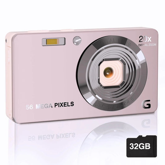 Focusify Digital Camera 4K Cameras for Photography Digital Point and Shoot Camera with 56Mp Autofocus 20X Zoom Anti Shake Video Camera with 32GB SD Card for Adults Teens Beginners(Pink)