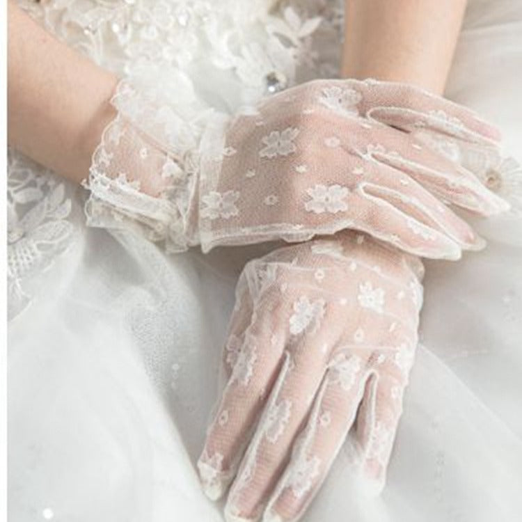 New Bride Wedding Dress Gloves - Short Lace Design