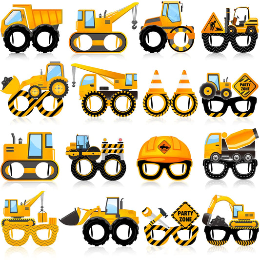 32 Pcs Construction Theme Party Eyeglasses Dump Truck Party Cardboard Glasses Engineering Excavator Photo Booth Props for Construction Party Boy Kids Transportation Birthday Party Supplies Favor