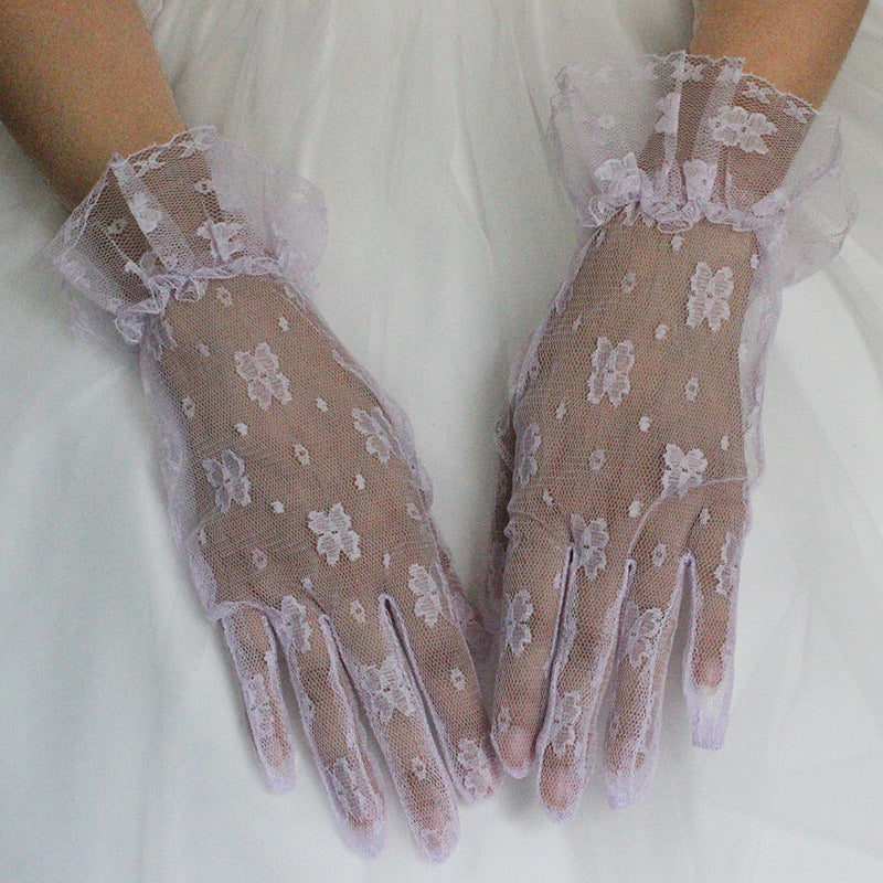 Korean Style Bride Wedding Dress with Lace Gloves