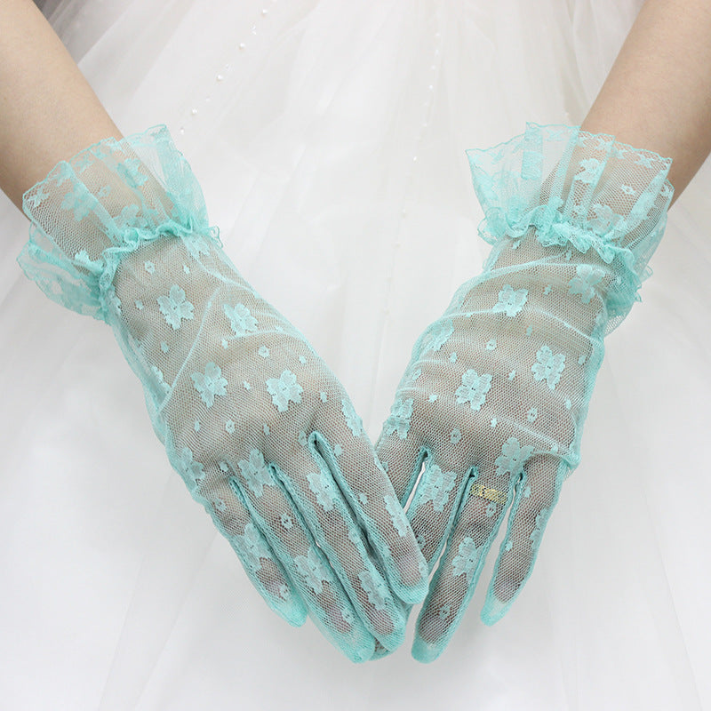 Korean Style Bride Wedding Dress with Lace Gloves