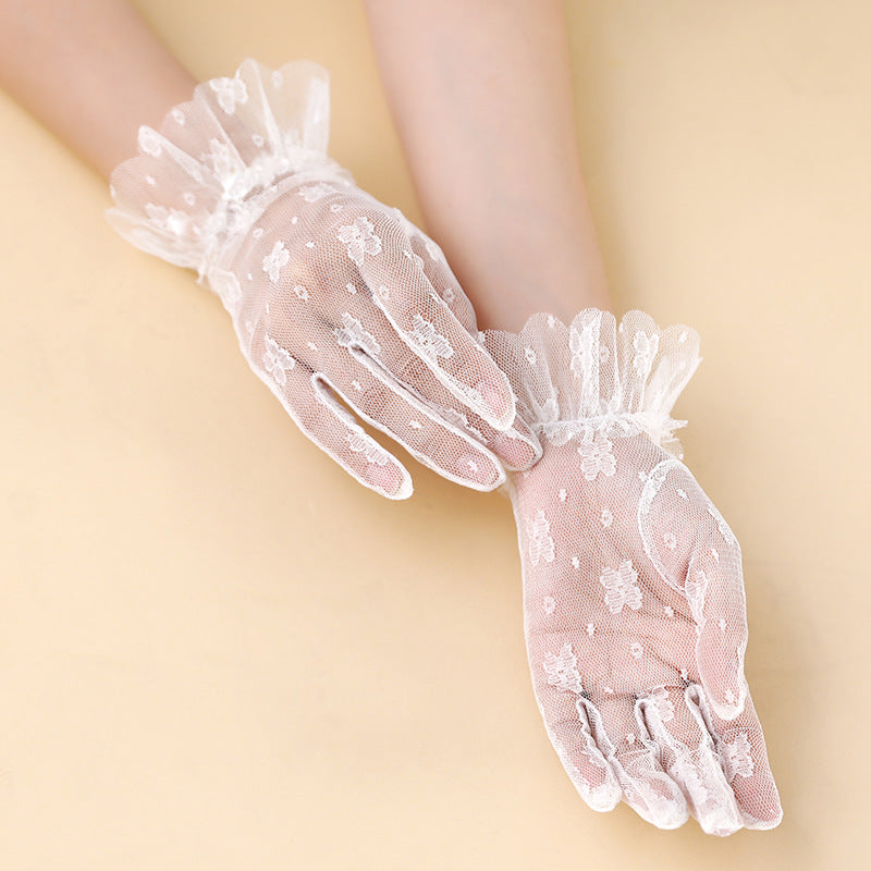 Korean Style Bride Wedding Dress with Lace Gloves