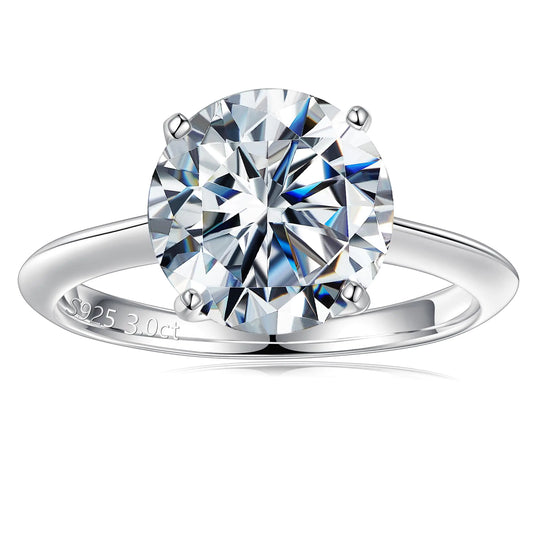 Turandoss 3ct Moissanite Rings for Women Round D Color VVS1 Clarity Engagement Rings 14K White Gold Vermeil 4 Prong Knife Edge Moissanite Rings for Women Promise Rings for Her