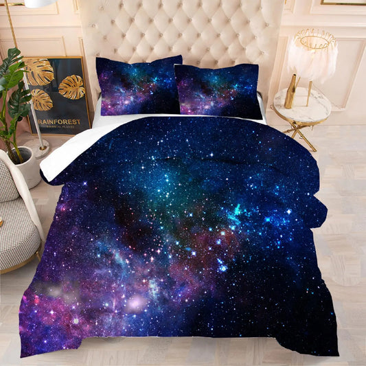 kxry Blue Purple 3D Galaxy Comforter Set Twin Size Outer Space Starry Sky Universe Bedding Sets for Girls Teens Kids 1 Comforter + 1 Pillow Case