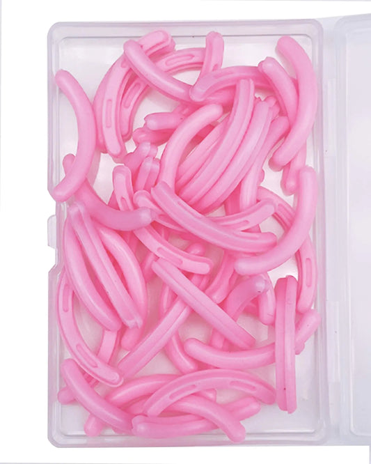 Jeufond 80 pcs Eyelash Curler Refills Eyelash Curler Pads Silicone Rubber Universal Eye lash Curler Replacement Refills with Clear Storage Box (Pink)