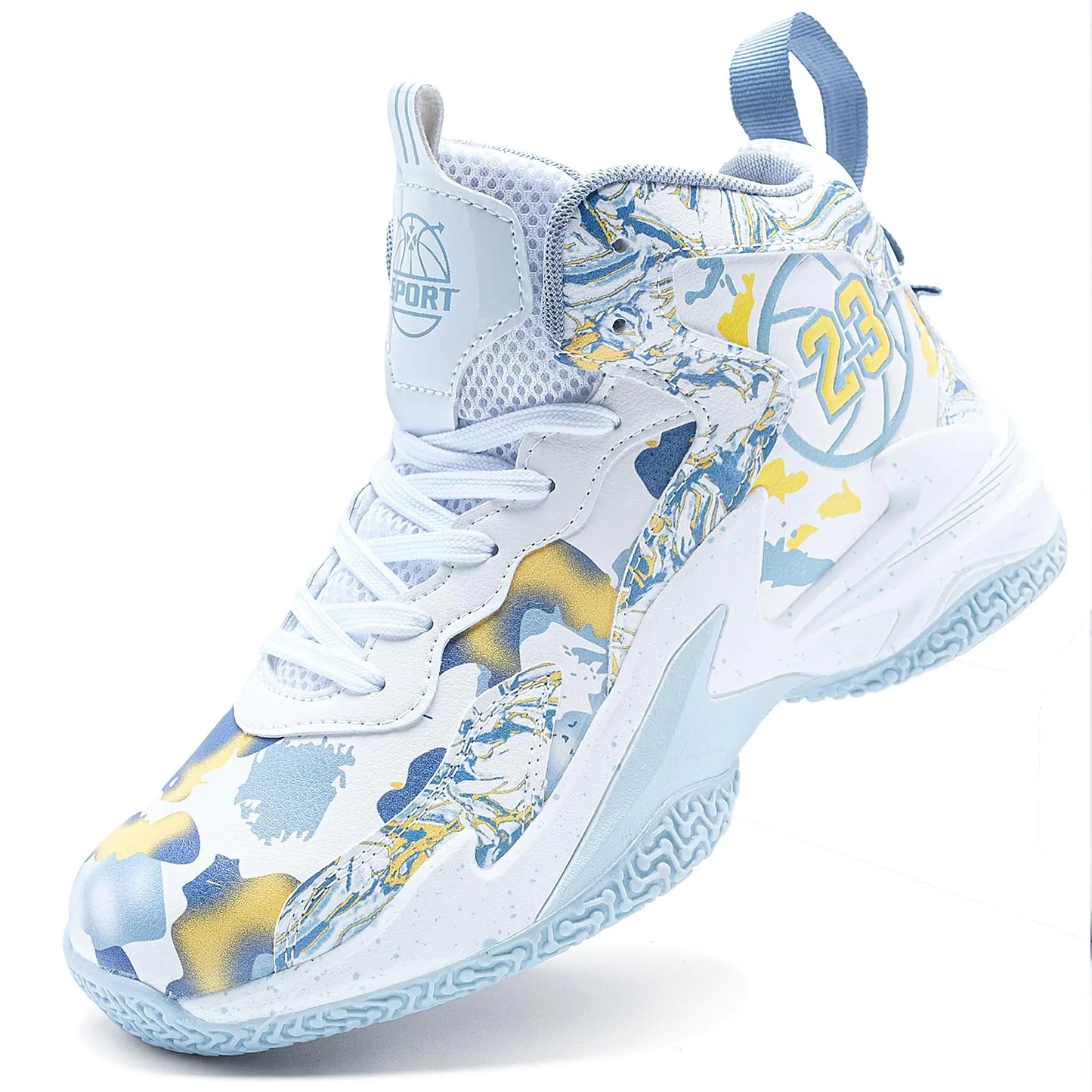 kniaiwx Mens High Top Basketball Shoes Fashionable Breathable Professional Outdoor Basketball Shoes White-Gray Size 10.5