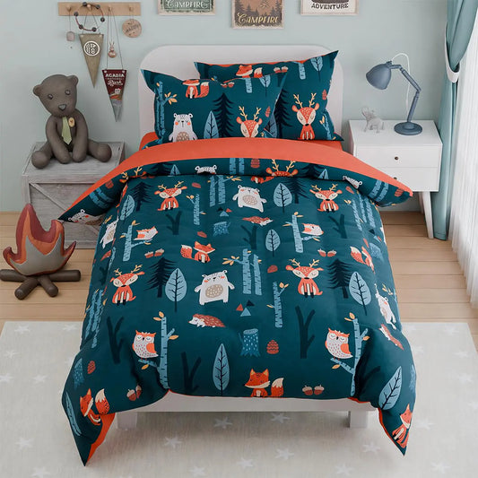 Woodland Animal Kids Bedding Set for Boys Ultra Soft Microfiber Comforter Set Twin Size 3-Pieces Comforters Bed Sets for Kid Tween Teen Bedroom Decor
