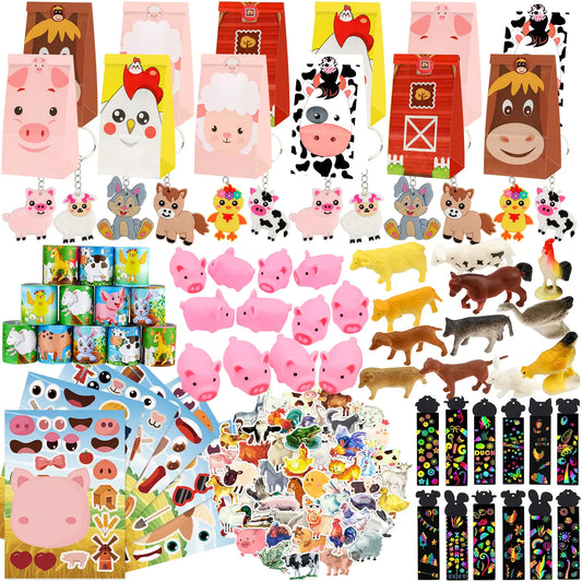 ANPHILE Farm Party Favors 134 PCS Farm Birthday Party Supplies Barnyard Birthday Party Supplies Party Favors for Kids Return Gifts for Kids Birthday Goody Bag Stuffers