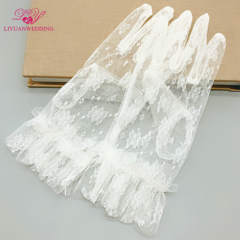 Korean Style Bride Wedding Dress with Lace Gloves