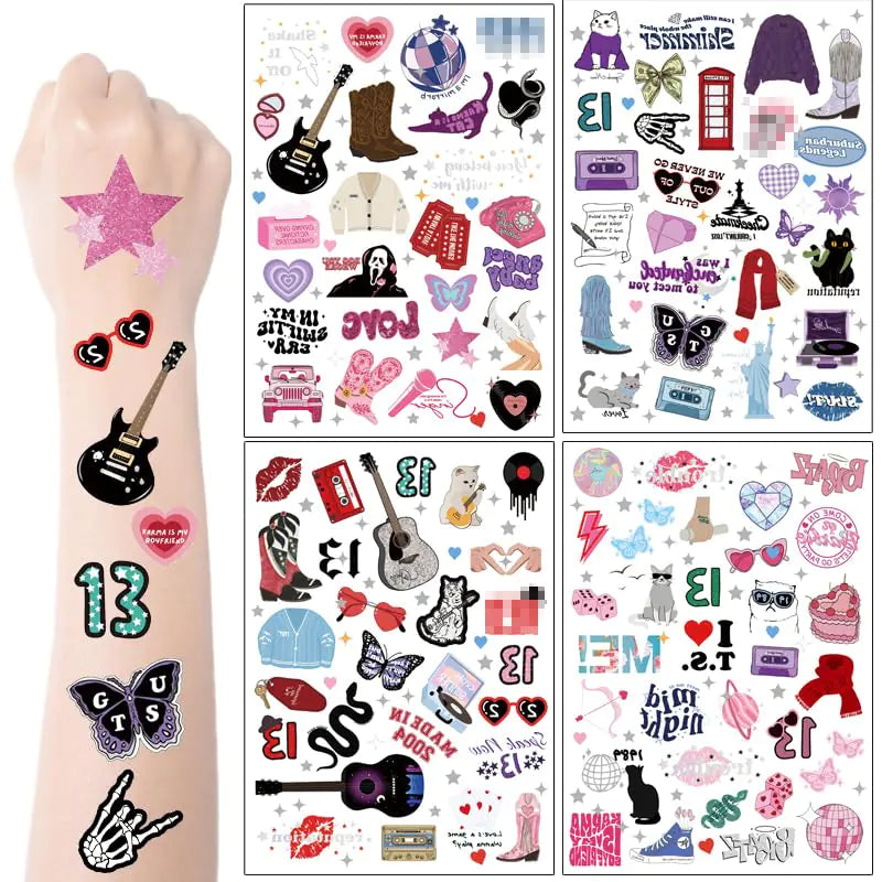 112Pcs Temporary Tattoos For Taylor Fans Birthday Party Decorations | 112Pcs Hand Face Tattoo Stickers Party Favor Party Supplies Gift