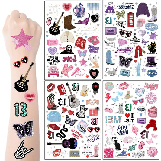 112Pcs Temporary Tattoos For Taylor Fans Birthday Party Decorations | 112Pcs Hand Face Tattoo Stickers Party Favor Party Supplies Gift