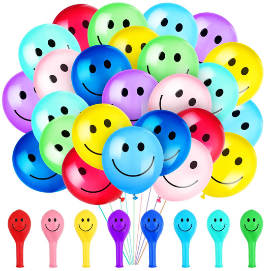 Sratte 50 Pcs Happy Smile Balloons for Birthday Party 12 Latex Smile Face Colorful Balloons Naughty Balloons Party Balloons for Baby Shower Wedding Decoration Festive Supplies (Assorted Color)