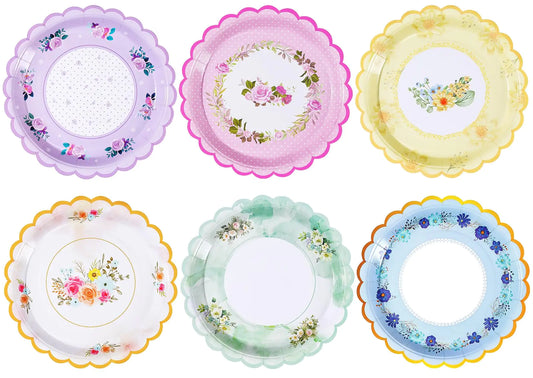 48 PCS Floral Paper Plates for Tea Party Decorations 9 inch Disposable party plates for Bridal Shower Garden Party Wedding Mothers Day Afternoon Tea Party