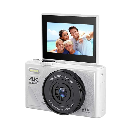 64MP Digital Camera for Photography and Video: 4K Vlogging Camera for YouTube with 3 Flip Screen and 32GB TF Card 16X Zoom Digital Camera for Gift (White)