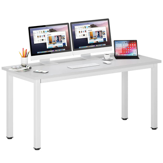 DlandHome 63 inches X-Large Computer Desk Composite Wood Board School Desk Decent and Steady Home Office Desk/Workstation/Table BS1-160WW White and White Legs 1 Pack