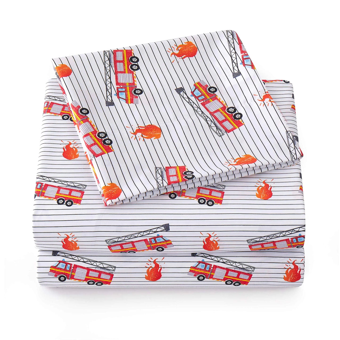1500 Supreme Kids Bed Sheet Collection - Fun Colorful and Comfortable Boys and Girls Toddler Sheet Sets - Deep Pocket Wrinkle Free Soft and Cozy Bedding - Full Fire Engine