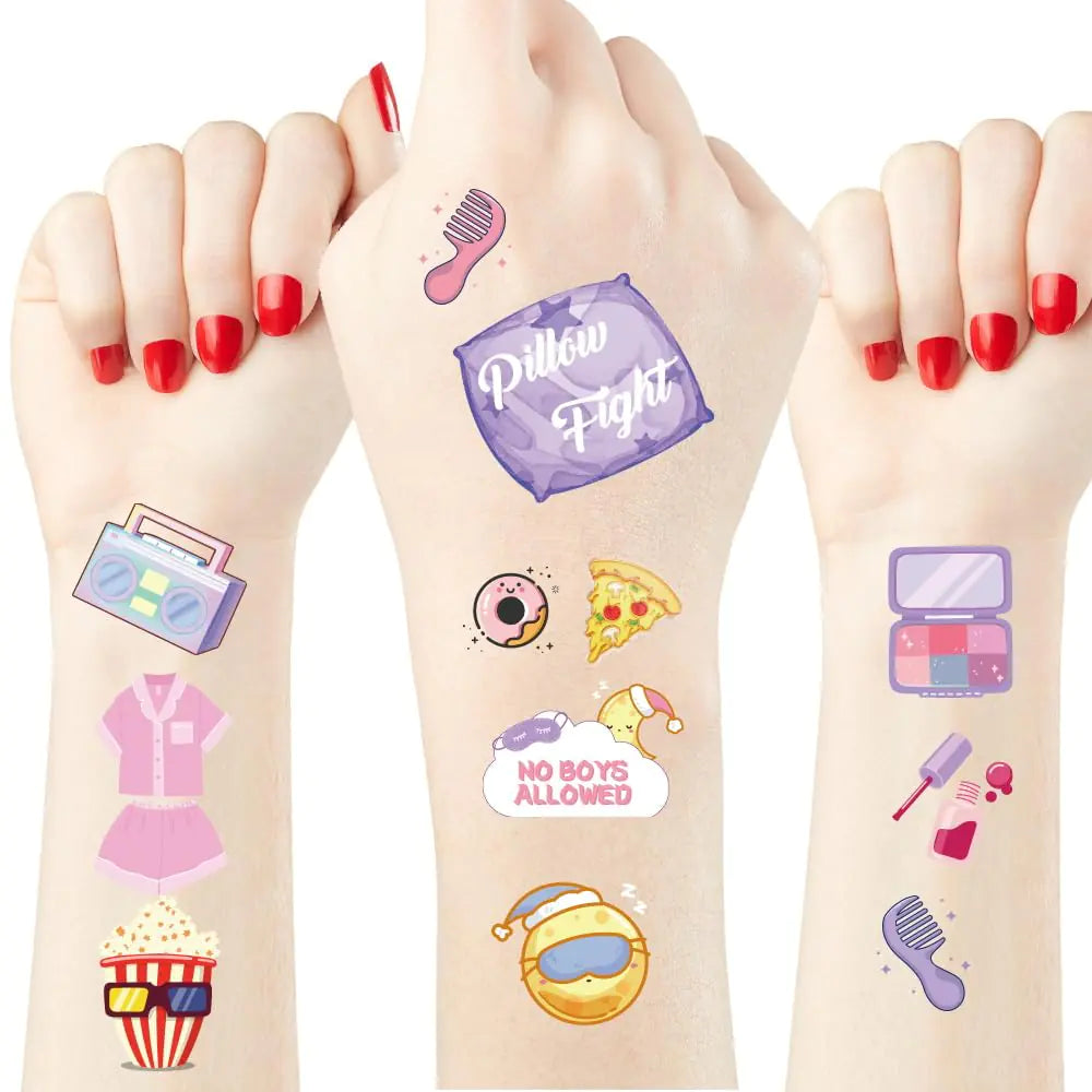 Crazy Night Pink Sleepover Party Temporary Tattoos for Girls - 93 Styles Slumber Party Supplies Pajama Party FavorsGirls Night Decorations
