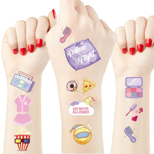 Crazy Night Pink Sleepover Party Temporary Tattoos for Girls - 93 Styles Slumber Party Supplies Pajama Party FavorsGirls Night Decorations