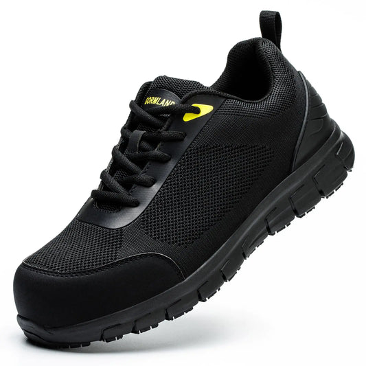 Composite Toe Shoes for Men Non Slip Work Shoes ESD Shoes Steel Toe Sneakers Shoes Puncture Proof Safety Shoes Construction Breathable Lightweight Black